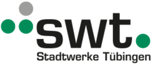 einen grauen Punkt und zwei grüne Punkte, die über den Buchstaben "swt" verteilt sind.