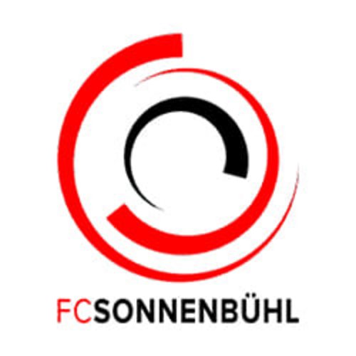 Ein rundes Logo, dominant in Rot und Schwarz, mit dem Schriftzug FC SONNENBÜHL in Schwarz darunter.