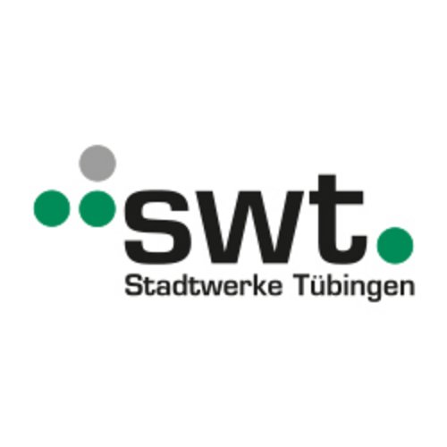 Logo der Stadtwerke Tübingen in Schwarz, Grau und Grün mit den Buchstaben "swt" und dem vollständigen Namen darunter