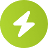 Ein grünes Rundsymbol mit einem weißen Blitzsymbol in der Mitte, das Energie oder Geschwindigkeit darstellt