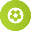 Ein grüner runder Button mit einem weißen Symbol, das eine Blume oder einen Stern darstellt