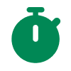 Ein einfacher, grüner Stoppuhr-Symbol, rund mit einem kleinen Zeitmessern oben und einer vertikalen Linie in der Mitte