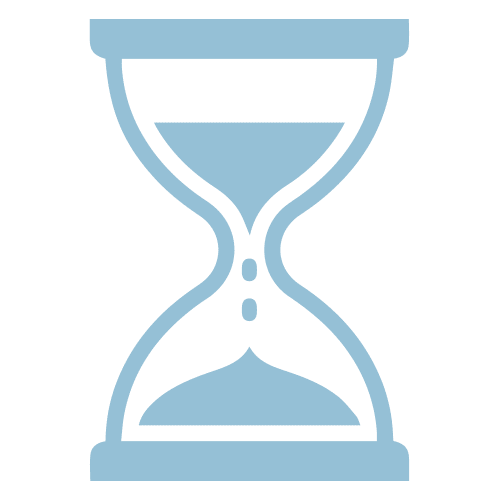 Eine hölzerne Sanduhr mit blauem Sand, die die Zeitmessung darstellt.