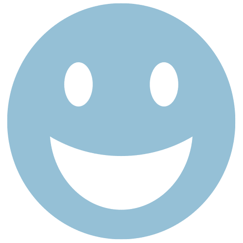 Ein lächelnder Smiley in blauem Farbton mit großen, runden Augen und einem breiten, fröhlichen Lächeln.